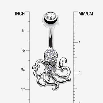 Detail View 1 of Evil Octopus Sparkle Belly Button Ring-Clear Gem